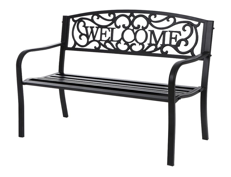 Metal Welcome Bench - Steel Park Bench - 660 Lbs - Black - 52" Tall - #28028