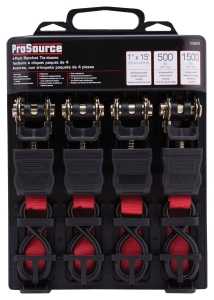 Ratchet Tie-Downs 4-Pack - Red - 1" x 15' - #27350