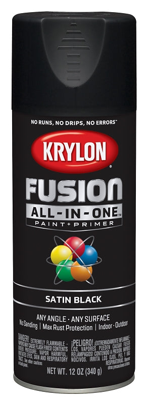 Satin Black Spray Paint - Krylon Fusion - 12 Oz - #26598