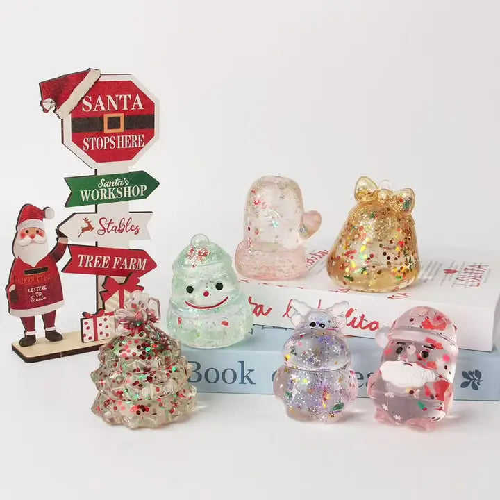 Christmas Glitter - Santa - Snowman - Christmas Tree - Mitten - Bell - Reindeer Squishy Squeeze Toy - #33353