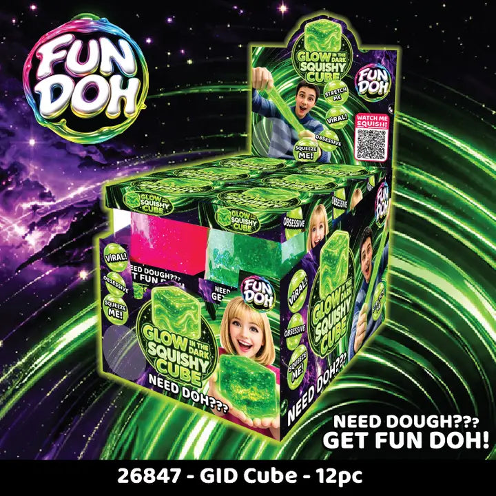 Fun Doh Glow-in-the-Dark Sparkle Cube Squishy Squeeze Toy - #33258
