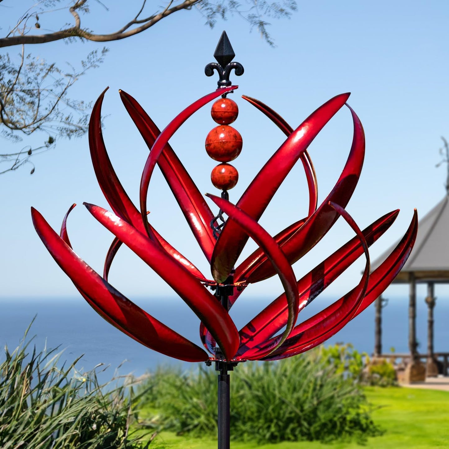 Wind Spinner for Garden and Yard - Burgundy Lotus - 91" - #31920