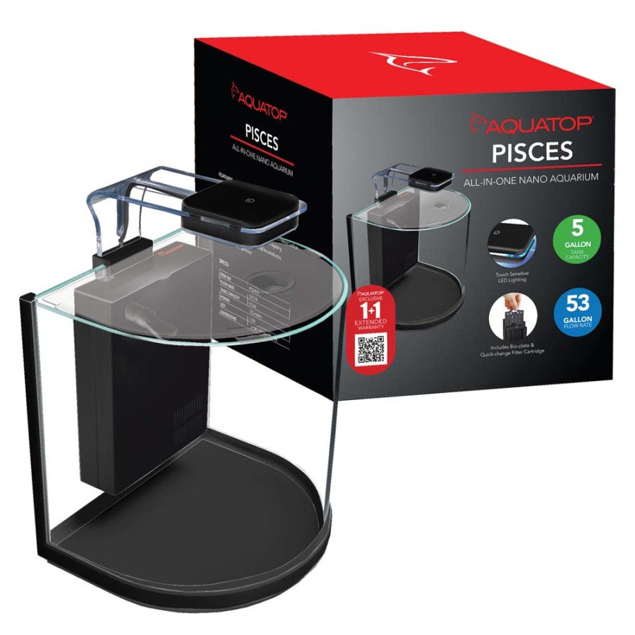 Pisces All-In-One Nano Bowfront Aquarium - Aquatop - Black - 5 Gallon - #31366