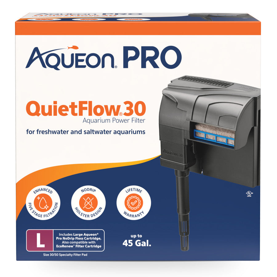Aquarium Power Filter - Aqueon Pro - QuietFlow 30 - Up to 45 Gal - #28181