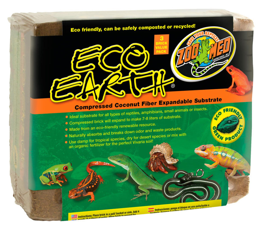 Eco Earth Coconut Fiber Substrate - ZooMed - 3 Bricks - 1950 g - #25516