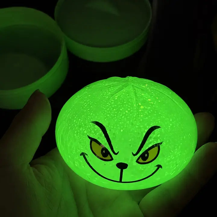 Glow-in-the-Dark Grinch Dumpling w/ Green Steamer Box Squishy Squeeze Toy - #33326