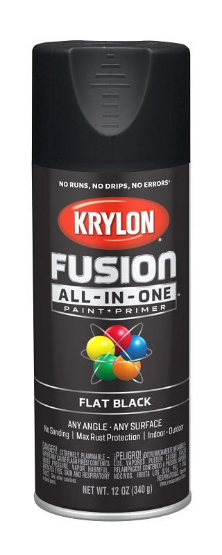 Black Flat Spray Paint - Krylon Fusion - All-In-One - 12 Oz - #31285