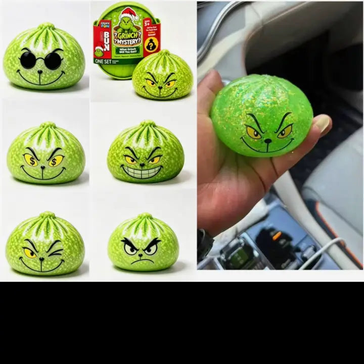 Glow-in-the-Dark Grinch Dumpling w/ Green Steamer Box Squishy Squeeze Toy - #33326