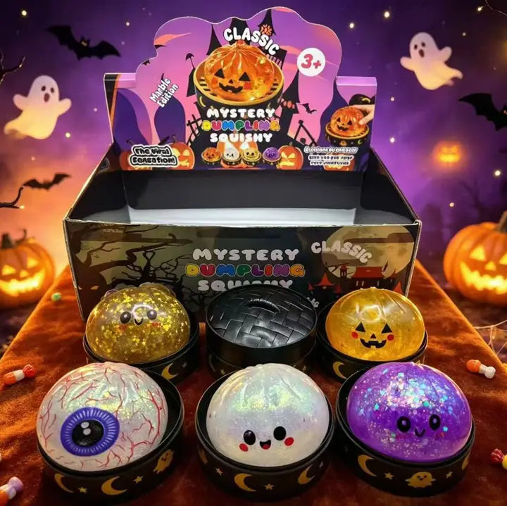 Halloween Mystery Dumpling with Black Decorated Steamer Box Squishy Squeeze Toy