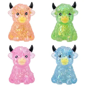 Highland Cow Squishy Toy Glitter with Black Horns - #33020