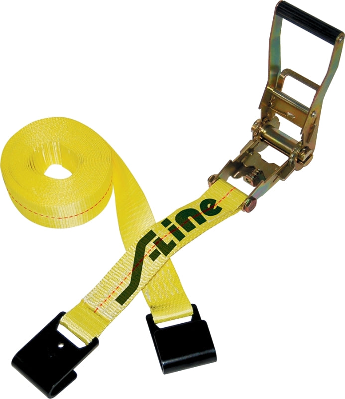 Yellow Ratchet Strap Flat Hook - 2" x 27' - 3.333 Lbs - #12965