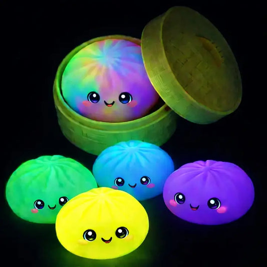 Glow-in-the-Dark Dumpling w/ Tan Steamer Box Squishy Squeeze Toy - #33195