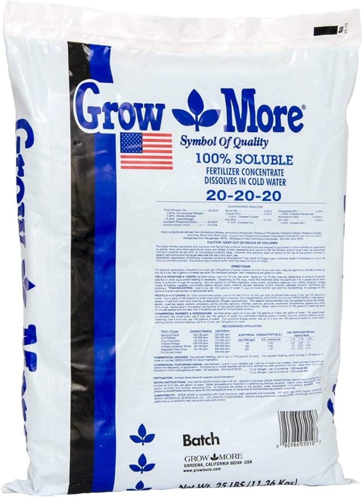 Fertilizer Grow More 20-20-20 - 25 Lbs - #29232