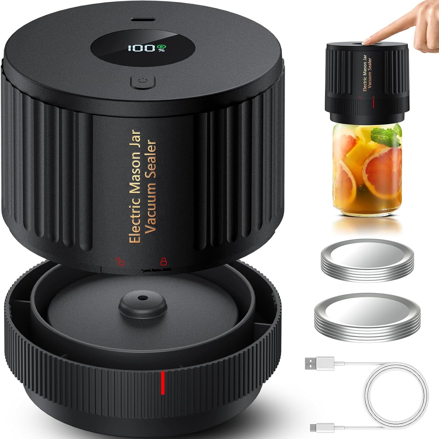 Electric Mason Jar Vacuum Sealer - Compatible w/ Wide & Regular Mouth - #31046