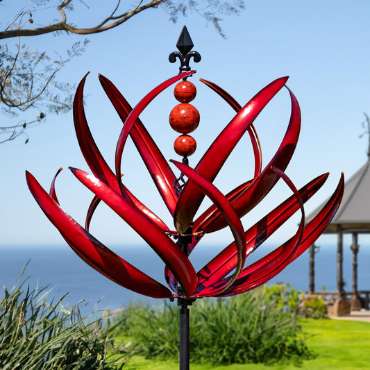 Wind Spinner for Garden and Yard - Burgundy Lotus - 91" - #31920