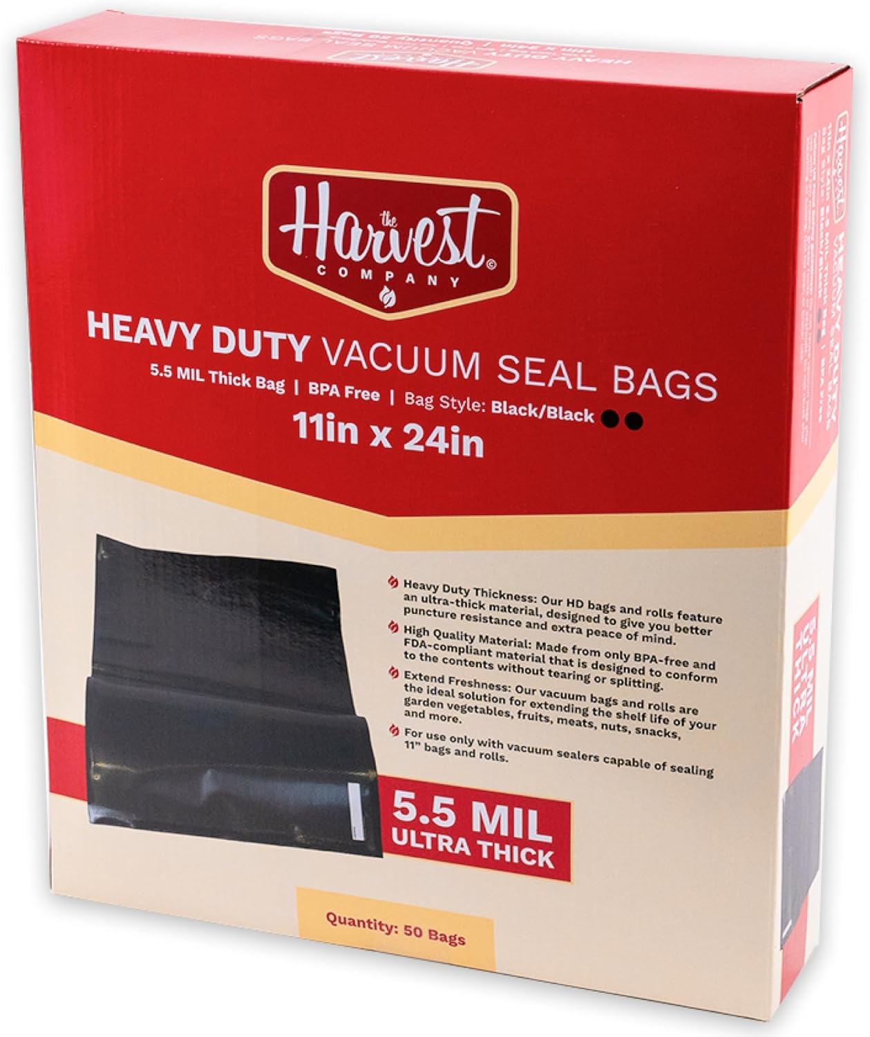 Vacuum Seal Bags - Black - 11"x24" - 50 Pack - 5.5 MIL - #32315