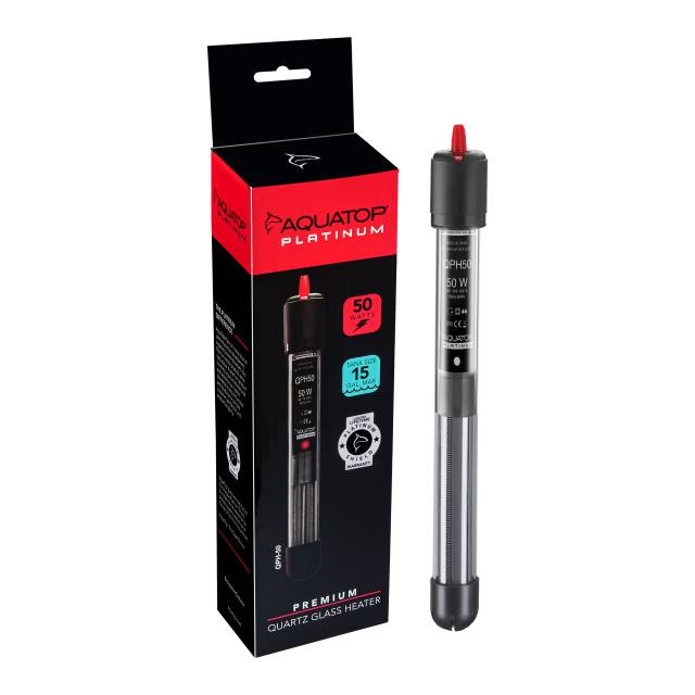 Heater Aquarium Submersible Quartz Platinum - 50 Watt - Up to 10-15 gallons - Aquatop - #31812