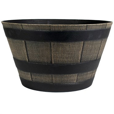 Whiskey Barrel Planter Dark Oak Resin - 21" - #33292