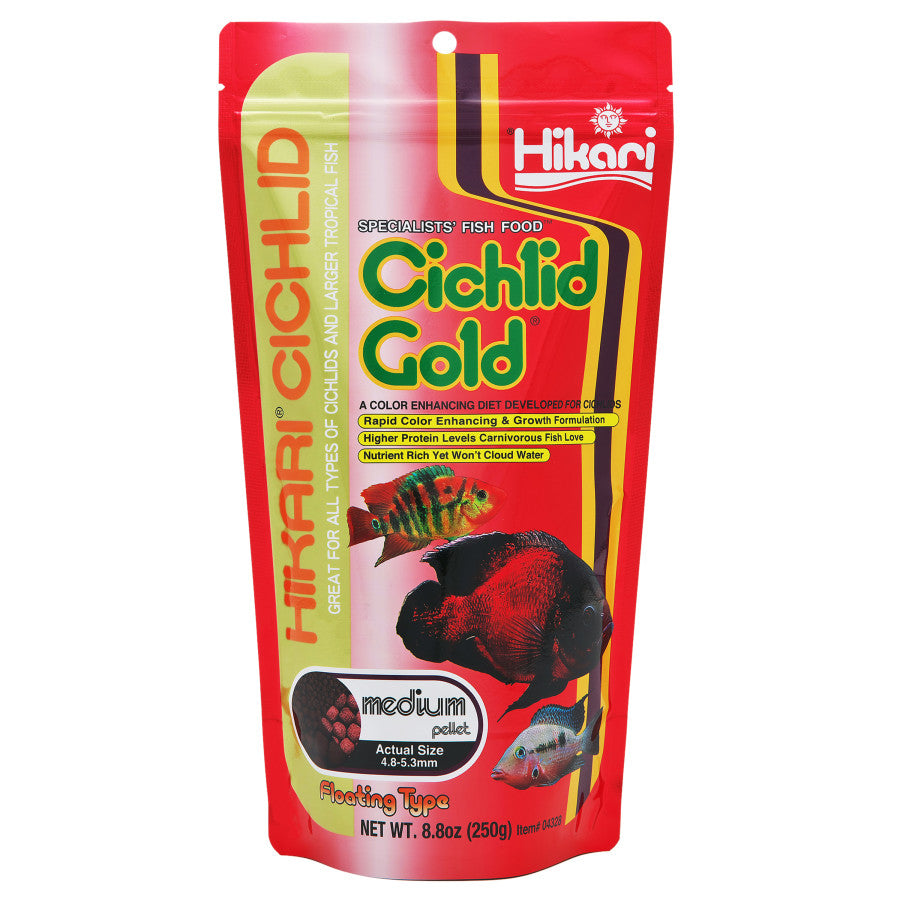 Cichlid Fish Pellets Gold - 8.8 oz - Medium - Hikari - #32398