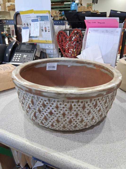 Antique White Low Bedazzled Planter Pot Bowl - 9.5" - #30118