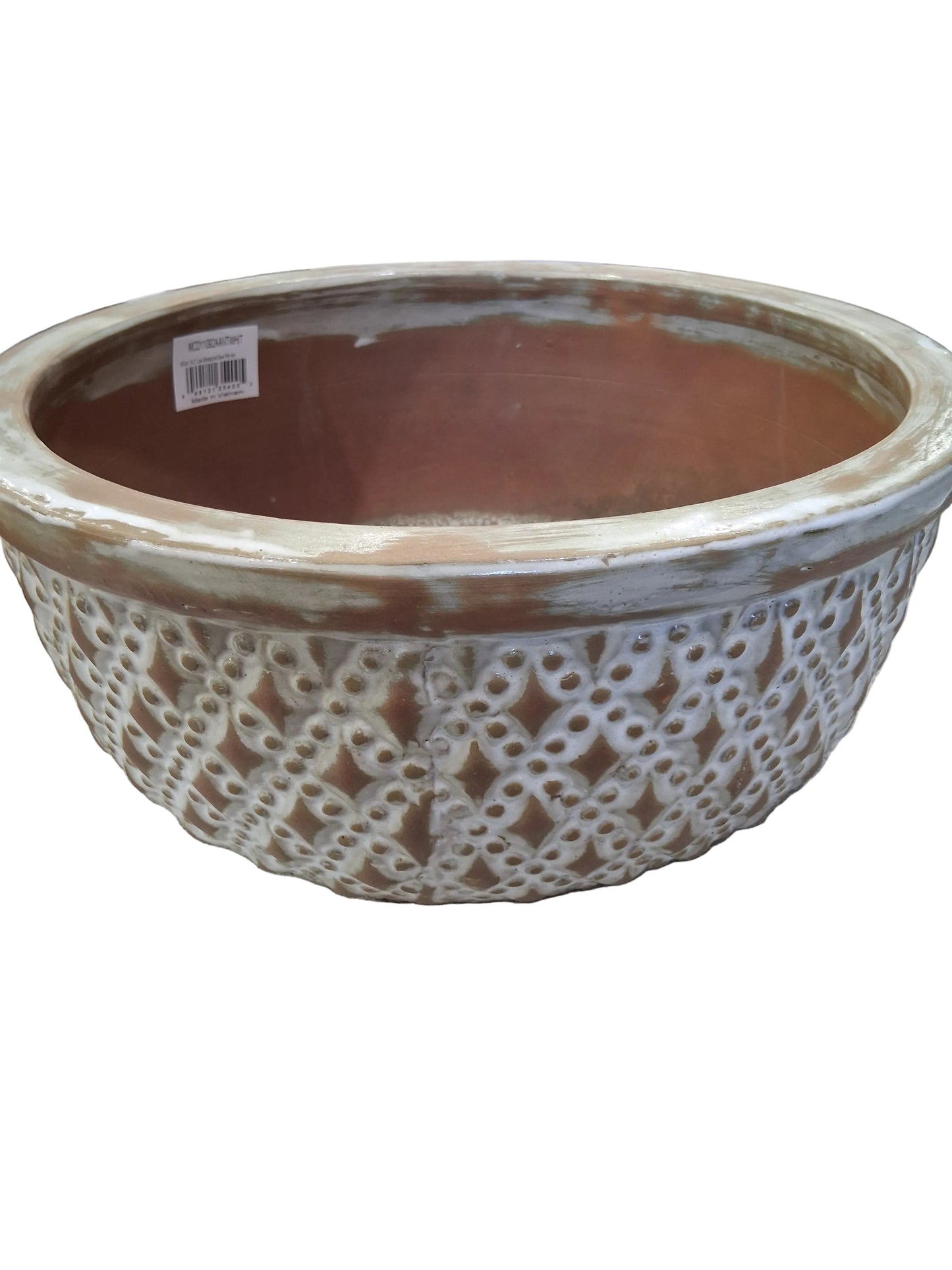 Antique White Low Bedazzled Planter Pot Bowl - 14.2" #30116