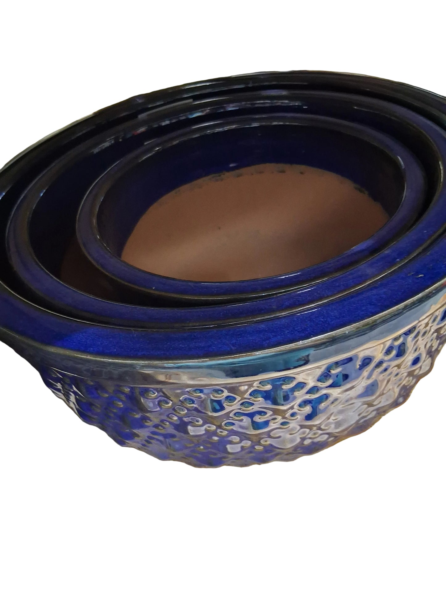 Light Blue Low Bedazzled Planter Pot Bowl - 14.2" - #30113