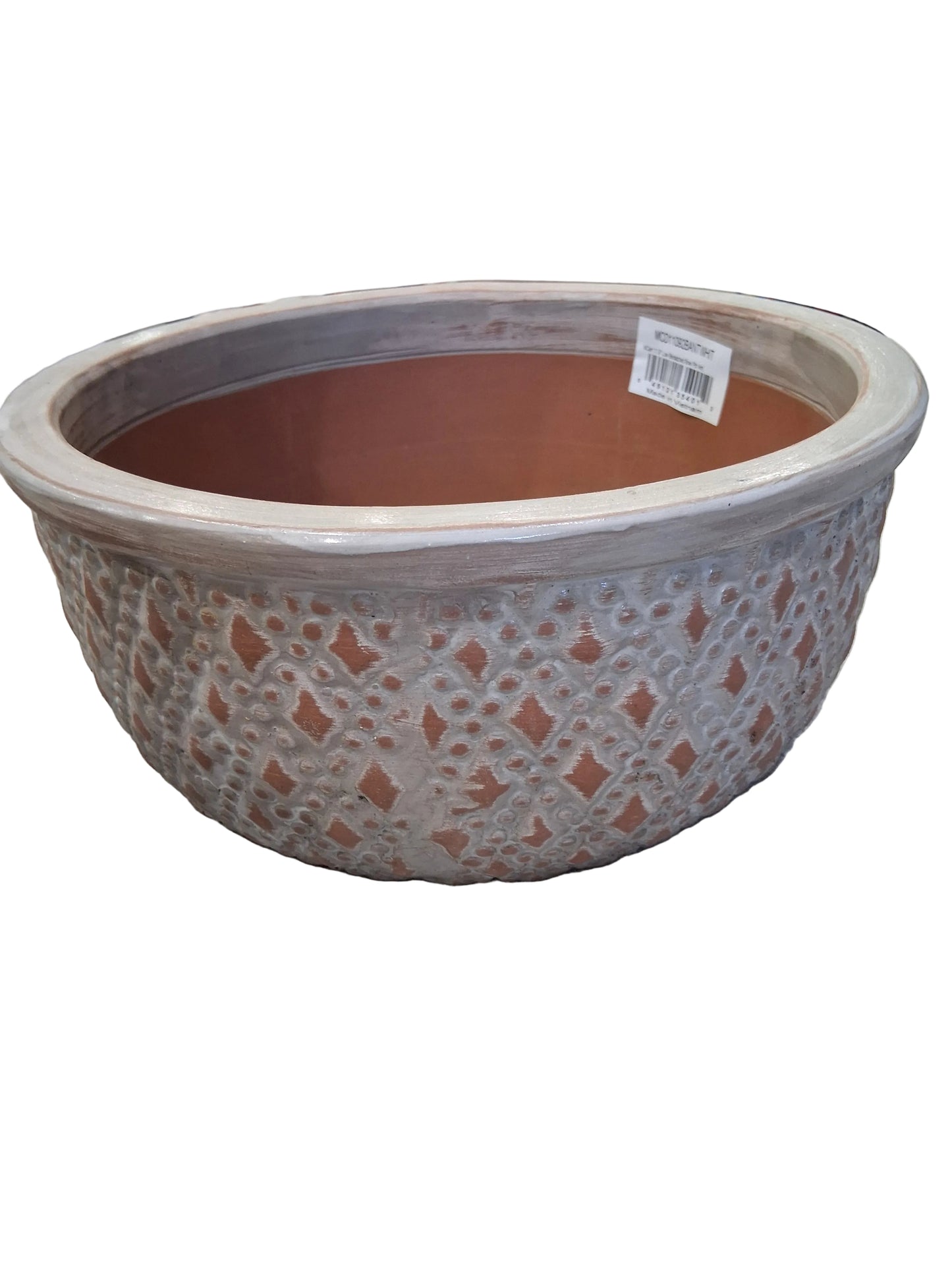 Antique White Low Bedazzled Planter Pot Bowl - 11.9" - #30117