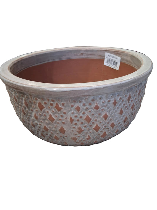 Antique White Low Bedazzled Planter Pot Bowl - 11.9" - #30117
