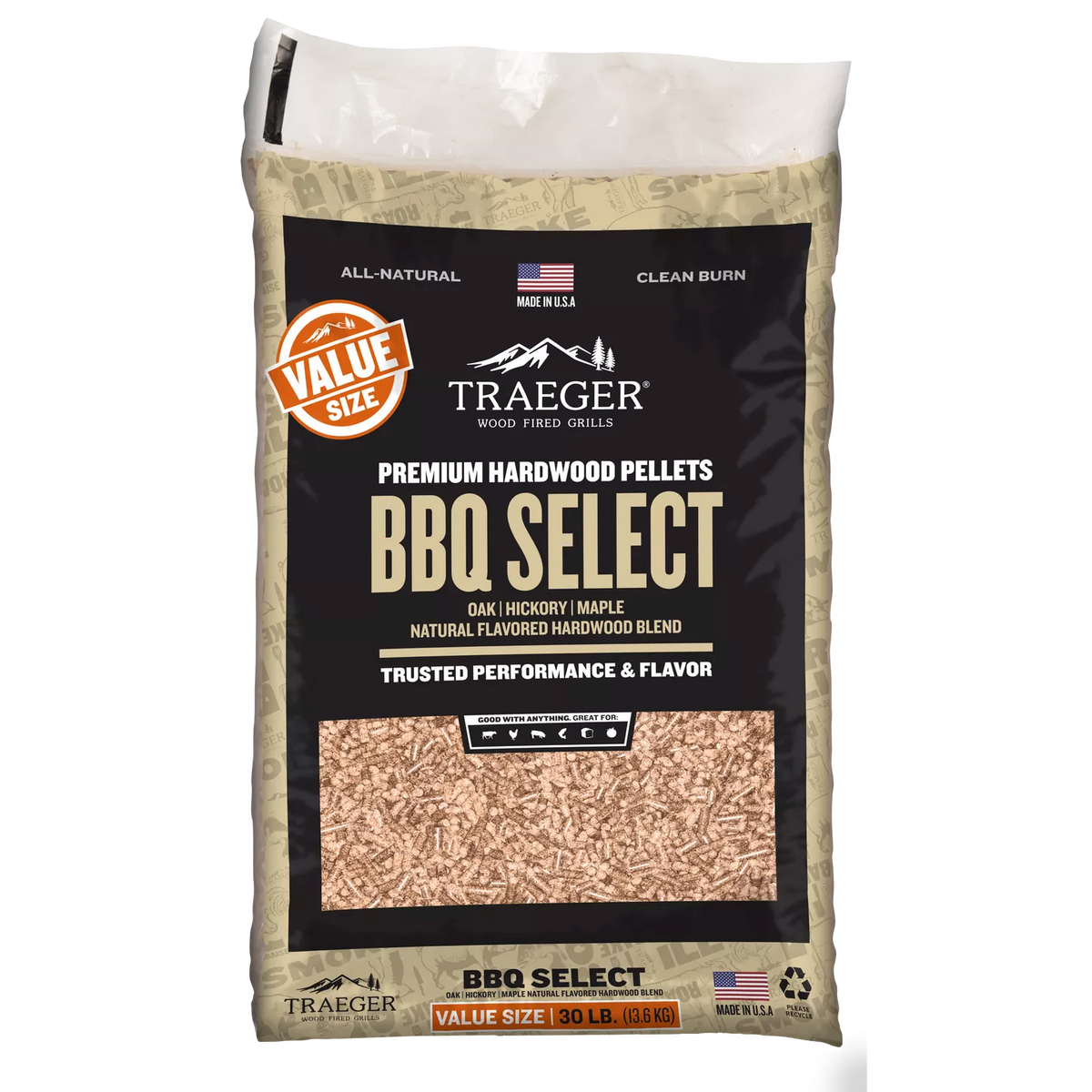 BBQ Select Value Bag Traeger Pellets - 30 Lbs - PEL359 - #29294
